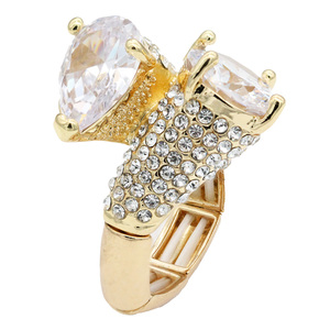 Anelli a grappolo placcati in oro regolabili con pietre trasparenti CZ gioielli Casual alla moda con intarsio con anelli elasticizzati - Product Image 2