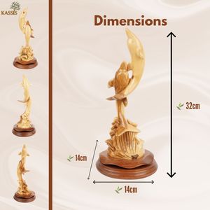Sculpture artisanale en bois d'olivier de deux dauphins, 32 cm, fabriquée à Bethléem, Ghassan Salsa Art Deco, figurine de dauphin écologique - Product Image 5