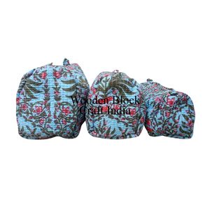 Set 3 Quilted Indian Cotton Eco-Friendly Zipper Floral <b>for</b> <b>Bags</b> <b>Wash</b> <b>Bag</b> Shaving Kit Vanity Case <b>Travel</b> Makeup Cosmetic <b>bag</b> - Product Image 2