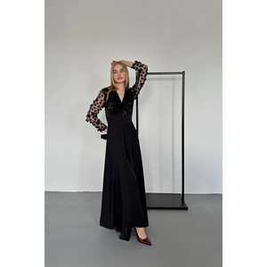 Wholesale <b>Black</b> Jumpsuit with Sheer <b>Tulle</b> Sleeves and Skirt - Product Image 4
