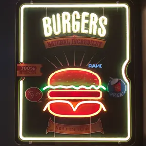 Dibuat khusus untuk toko Burger Led elektronik tanda Neon merah muda Logo perusahaan tanda Neon