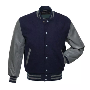 Men's <b>Long</b> Sleeve Varsity <b>Jacket</b> Genuine <b>Leather</b> Sleeve and Wool Blend Letterman Latest Design Varsity <b>Jacket</b> for Men - Product Image 1