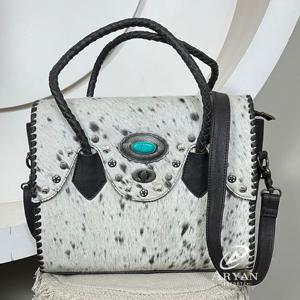 Bolso Tote de Diseño Vintage en Cuero Vacuno con Tachuelas y Piedras Turquesa, Bolso de Hombro de Viaje de Gran Capacidad para Mujer - Product Image 1