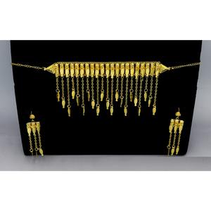 Conjunto de Collar y Aretes Chapados en Oro Árabe de Diseño Clásico y Moderno para Mujer, Joyería Nupcial Africana de Dubái y Medio Oriente - Product Image 1