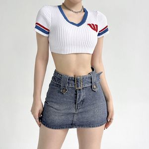 Minifalda asimétrica vaquera de alta calidad para mujer, informal, de tiro alto, con botón de carga, estilo Vintage Y2K, Serpentina recta - Product Image 4