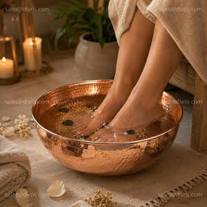 Bol de pédicure rond en cuivre martelé, fait main, pour les salons, les centres de bien-être et les hôtels - Product Image 6