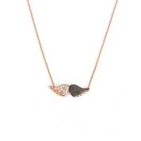 Collier pour femme en acier inoxydable avec ailes d'ange, pierres en zircone cubique blanches, serti pavé, 41 cm, plaqué or rhodié, cadeau chrétien