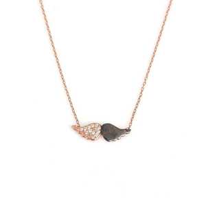 Collier Aile d'Ange en Argent Sterling 925 avec Pierres Roses, Noires et Blanches, Plaqué Rhodium et Or, Idée Cadeau Chrétien - Product Image 2