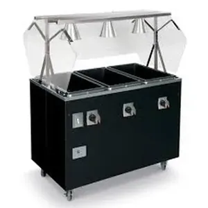 Vollrath T38712 <b>Portable</b> Hot Food Steam <b>Table</b> 4 Wells with Storage for Warming & Holding Equipment Black Color - Product Image 1