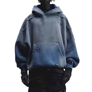 Trendy Vintage 100% algodón French Terry Sudadera con capucha de gran tamaño 500 Gsm Heavyweight Acid Washed Grey con diseño bordado para primavera - Product Image 2