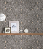 Papier peint moderne damassé pour cuisine et hôtel - Gris, noir, beige, non tissé, vinyle, fabriqué en Allemagne, pour salon et chambre, en solde, liquidation de stock