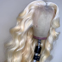 Perruques Lace Front 13"x4" en Cheveux Humains Remy Vierge Indiens Blond 613, Ondulation Body Wave, Double Trame Cousue à la Machine, Pré-collées, Pré-épilées