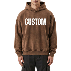 เสื้อฮู้ดดี้ผู้ชายทรงบ็อกซี่ ตัดเย็บแบบครอป ผ้าคอตตอนเรียบ ทรงโอเวอร์ไซส์ สไตล์วินเทจ ไหล่ตก  รับทำโลโก้ OEM ตามสั่ง - Product Image 4