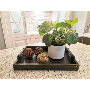 Ensemble de plateaux de service en bois massif fabriqués à la main pour table de cuisine Plateaux à collations en bois naturel à usage décoratif - Product Image 3