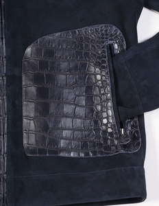 Chaqueta de Cuero de Pitón de Lujo, Chaqueta de Cuero de Pitón Negra con Estampado de Cocodrilo, Chaqueta de Cuero de Oveja para Hombre, Chaqueta de Motociclista con Cuello Alto y Cremallera - Product Image 3