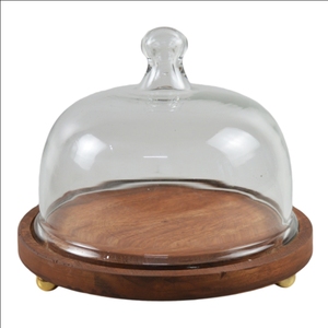 Generic Glass <b>Dome</b> Cloche with Wood Base Landscape Holder Glass Cover Brown Premium Quality Available at Lowest Price - Product Image 1
