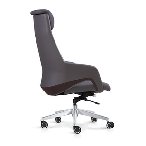 Chaise de bureau ergonomique moderne à dossier croisé, réglable en hauteur, pivotante, avec base en acier inoxydable et aluminium, en cuir véritable, inclinable - Product Image 2