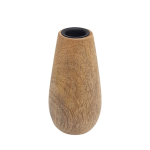 Bougeoir rond en fer et bois couleur noire et naturelle bougeoir au design moderne pour dessus de table et décoration d'événement personnalisée - Product Image 1