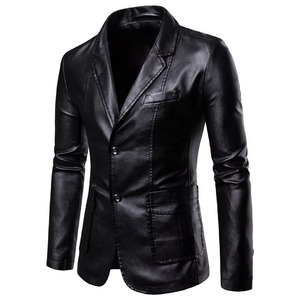Veste universitaire en cuir et laine noire pour homme, automne, bleu décontracté, col montant, logo frontal, tailles asiatiques, kaki, M-5XL - Product Image 1
