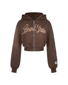 Sudadera con Capucha para Mujer, 100% Algodón, Hombros Caídos, Cierre Rápido, Transpirable, Decoración con Pedrería, Diseño Forrado - Product Image 6