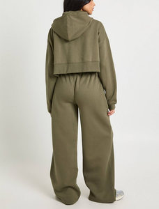 Ensemble de survêtement d'hiver respirant pour femme, en molleton bouclette, avec veste à capuche zippée et pantalon à taille élastique et jambes larges, pour la course et le jogging, vente en gros - Product Image 6
