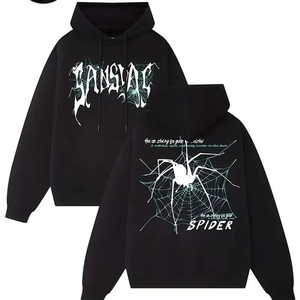 Black hoodie with bold spider and <strong>web</strong> graphic <strong>design</strong> perfect for streetwear fashion fans seeking trendy style soft warm fabric - Product Image 4