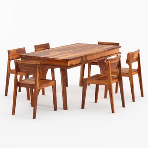 Ensemble de table et de chaises de salle à manger rustique moderne en teck massif 7 pièces Meubles de ferme faits à la main avec des pieds inclinés Personnalisé - Product Image 6
