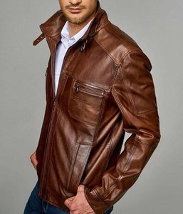 Veste en cuir personnalisée de haute qualité avec col montant et peau de vache pour hommes - Product Image 1