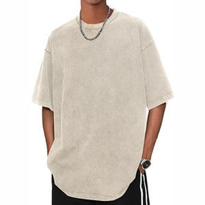 T-shirts vintage de grande taille avec logo personnalisé pour hommes T-shirt uni en coton délavé à l'acide T-shirt décontracté à épaules tombantes pour hommes - Product Image 1