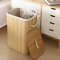 Panier à linge en bambou de haute qualité, vente en gros, utilisation simple, luxe, carré, avec couvercle, organisateur de salle de bain en bois du Vietnam