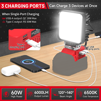 Lampe de travail sans fil 60W 6000lm IP65 compatible avec la batterie Milwaukee 18V, protection contre les basses tensions