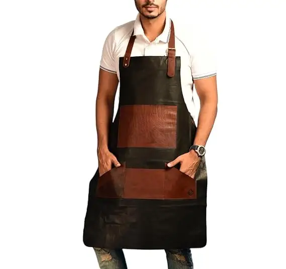 man/womans artificial Leather Apron with Pockets Butcher Shop Bib Barista Bartender BBQ Chef Hairdresser