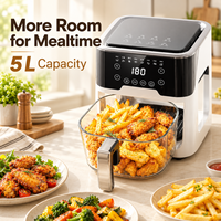 Friteuse à air numérique 5 litres avec panier en verre, écran tactile, minuteur et conception de cuisson à 360 degrés