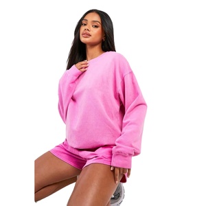 ชุดเสื้อสเวตเตอร์แขนยาวและกางเกงขาสั้นผ้ากำมะหยี่สำหรับผู้หญิง2ชิ้นสำหรับชุดลำลองหรือชุดนอน - Product Image 2