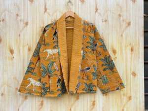 Abrigo Reversible de estilo Vintage para mujer de otoño, nueva colección, chaqueta de dama de honor de talla grande de algodón acolchado Kantha bordado - Product Image 5