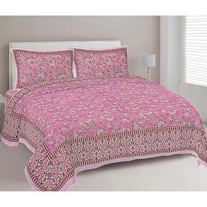 Fuchsia Pink Floral Printed <b>King</b>-<b>Size</b> Double Bedsheet 2 Pillow Covers 3-Piece Set Cotton Flat Bed <b>Sheet</b> for Home Use (ADB1476) - Product Image 1