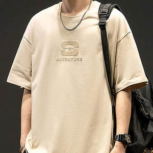 Camiseta de Manga Corta con Estampado en Relieve, Cuello Redondo, Corte Regular, 100% Algodón, Color Personalizado, Ropa Casual 2026, Camiseta con Estampado en Relieve para Hombre - Product Image 3