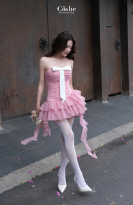 Coshe Furla ชุดเดรสเกาะอกที่ได้รับแรงบันดาลใจจากคนรักประกอบด้วยชุดเดรสมีระบายสำหรับผู้หญิงหรูหรามีโบว์ - Product Image 6