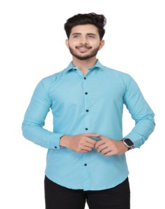 Camisa azul de poliéster para hombre Camisa formal para hombre de alta calidad disponible para exportación a precio mayorista - Product Image 1