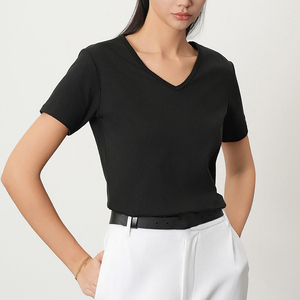 เสื้อยืดคอวีระบายอากาศสำหรับผู้หญิงเสื้อยืดคอวีสวมใส่สบายโลโก้ตามสั่ง - Product Image 4