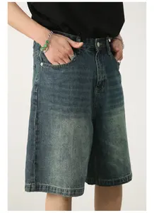 Shorts Vaqueros Vintage para Hombre, 100% Algodón, Corte Holgado, Pierna Recta, Cintura Alta, Cierre de Botones, Secado Rápido, Transpirables, Resistentes al Viento - Product Image 3