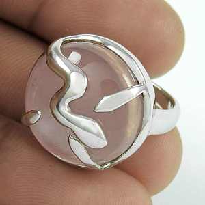 Spring Summer 925 <b>Sterling</b> <b>Silver</b> <b>Ring</b> With Rose Quartz Gemstone Bohemian Style Bezel <b>Set</b> Handmade Wholesale Indian Jewelry - Product Image 3