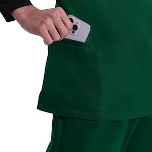 Top elástico clásico con cuello en V y cintura elástica, Pantalones rectos con 7 bolsillos, conjunto de uniforme de hospital de alta calidad, modelo OEM - Product Image 6