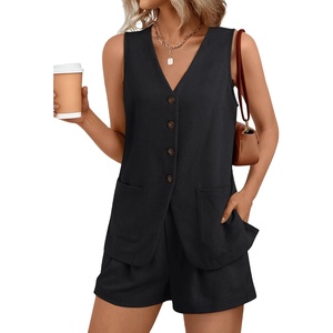 Conjunto de dos piezas elegante informal de negocios de verano para mujer, traje corto con botones para traje de pantalón de vacaciones 2026 - Product Image 4