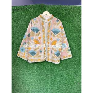 Suzani Hand Embroidery <b>Women's</b> Party Wear for Spring and Autumn Unisex Cotton Soft <b>Velvet</b> Jacket <b>Coat</b> Winter Boho Hippies - Product Image 2