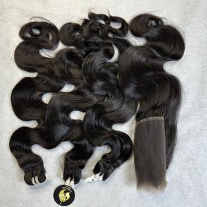 Wholesale Price 100% Unprocessed Raw Human Hair Bundles Hair Extensions Top Grade Body Wave Double Drawn Weft Hair - Product Image 3
