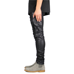 Pantalones de Cuero Casuales para Hombre, Estilo Nuevo, Ajustados, de Color Sólido, Cintura Media Alta, Ligeros, para Invierno y Otoño, Moda en Línea - Product Image 6