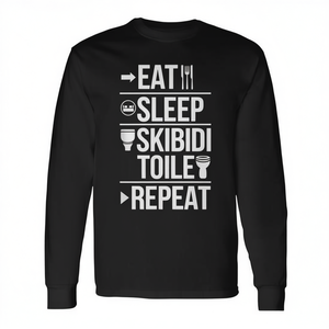 Camiseta de manga larga vintage con meme de Eat Sleep Skibidi Toilet Repeat - Camiseta promocional de cumpleaños estilo vintage con memes - Product Image 2