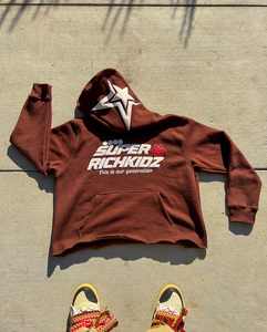 Sudadera con capucha personalizada con pedrería y serigrafía de gran tamaño recortada con lavado ácido y bolsillos con cremallera Sudadera con capucha vintage - Product Image 5