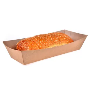 כיכר לחם מלבן מתכלה מארז בגט נייר קופסאות עוגת עץ תבנית אפייה חד פעמית אריזת מזון מגש אפייה